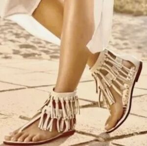NEW! Sam Edelman Griffen Fringe Off White Gladiator Thong Sandals Size 10